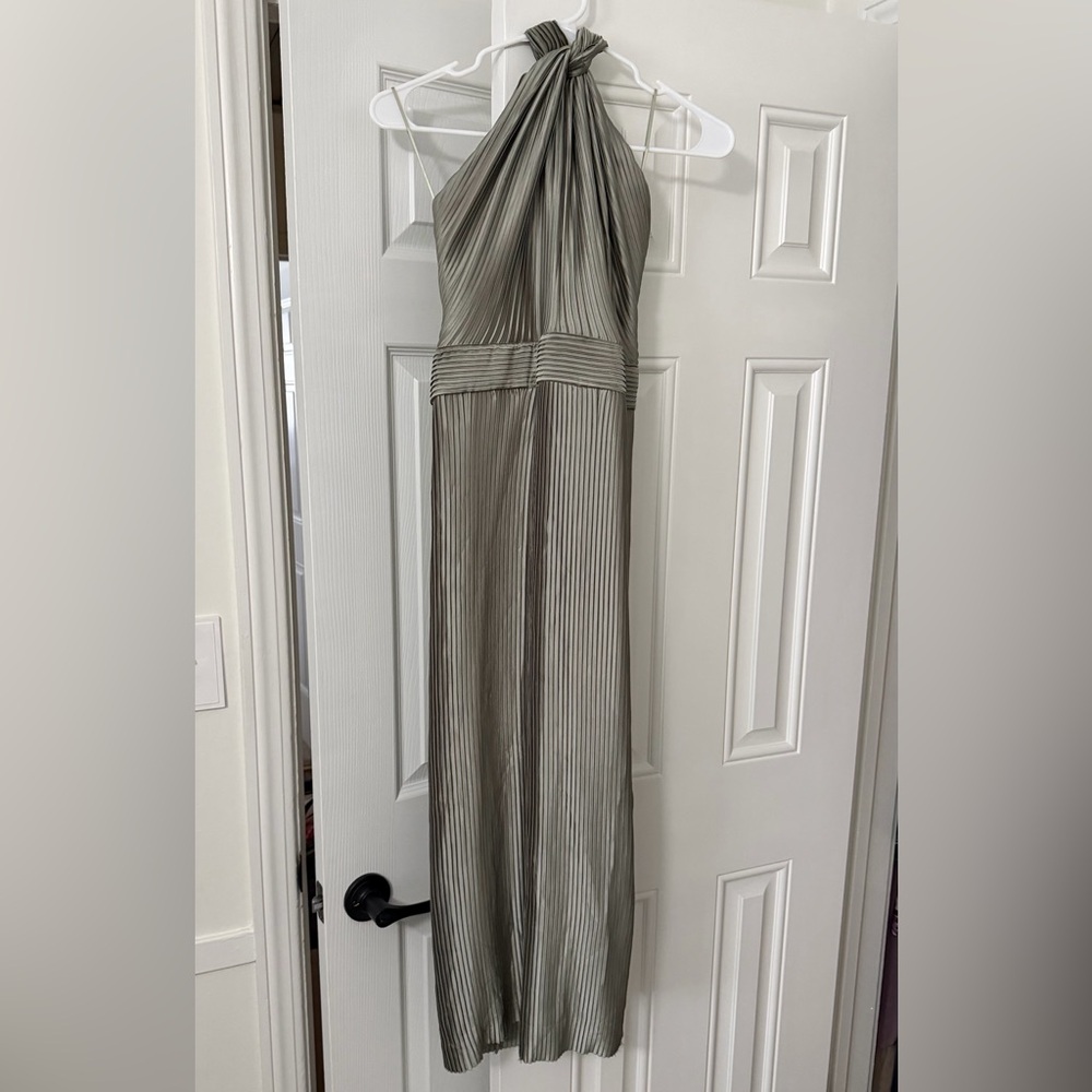 SHOWPO MARLETTE MIDI DRESS - PLEATED OPEN BACK HALTER DRESS IN SAGE